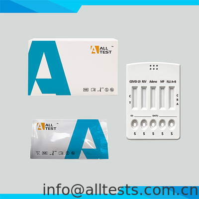 Bom preço COVID-19/FLU A+B/RSV/Adenovirus/M. pneumoniae Antigen Combo Rapid Test Kit com 10 minutos de tempo de leitura, alta precisão e fácil interpretação visual on-line